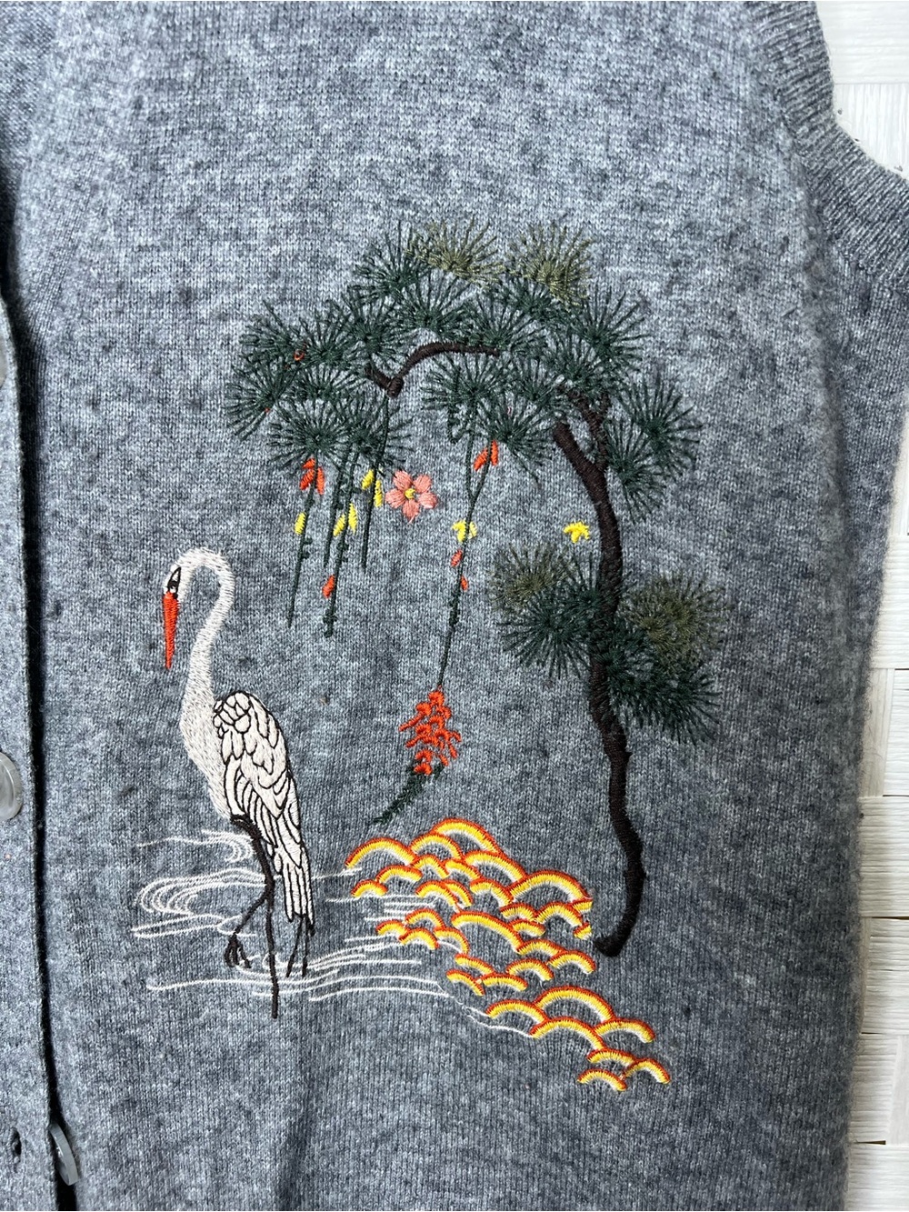 Johnny Was Gray Wool Cashmere Embroidered Long Sweater Vest Duster Cardigan (M) - Picture 14 of 16